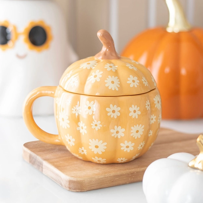 Mug Citrouille Florale Groovy avec couvercle