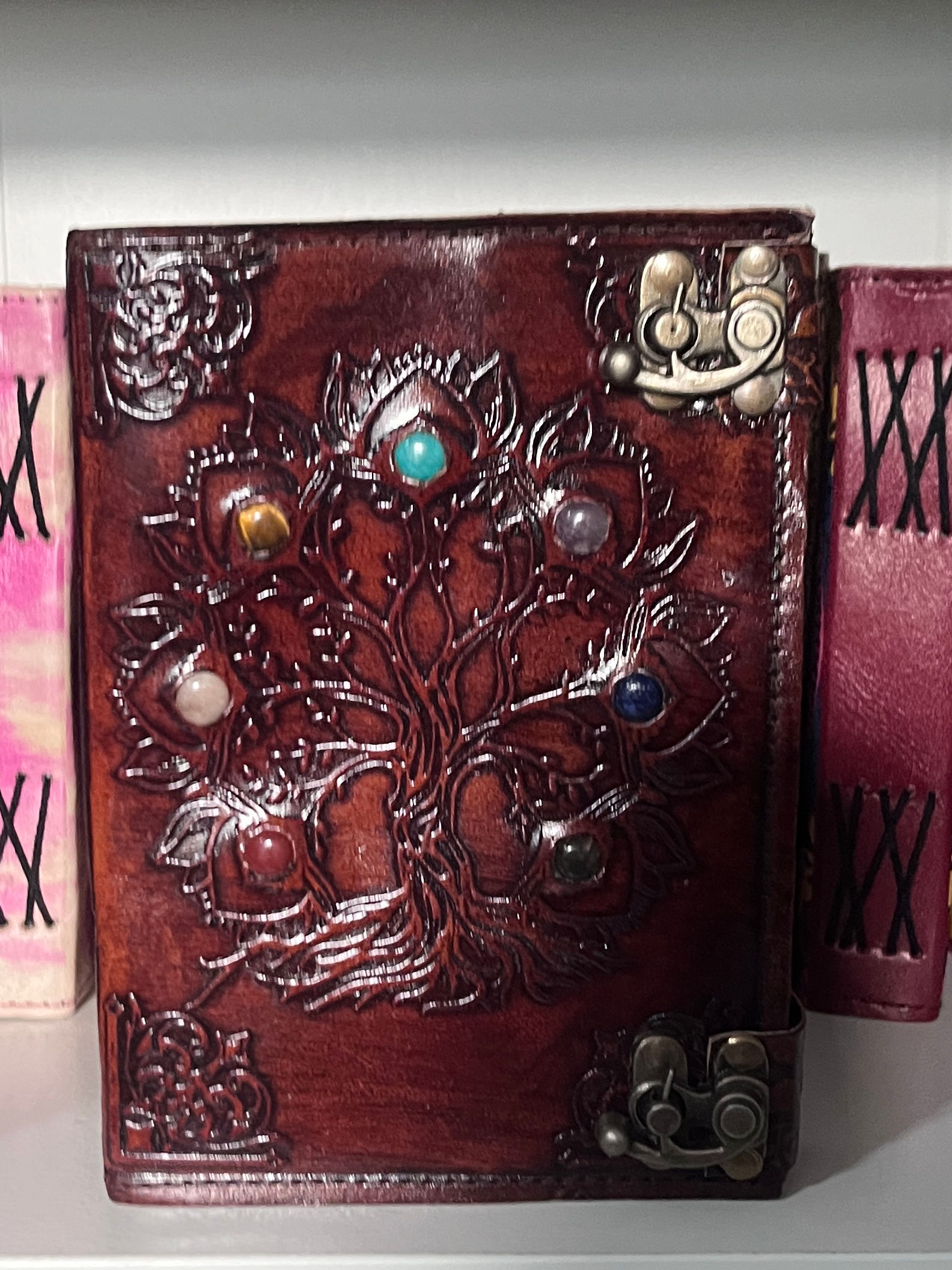 Tree of life dark tan 7 crystals 5x7”