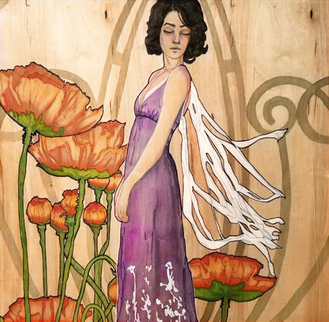 floral illustration, fashion illustration, art nouveau, poppies