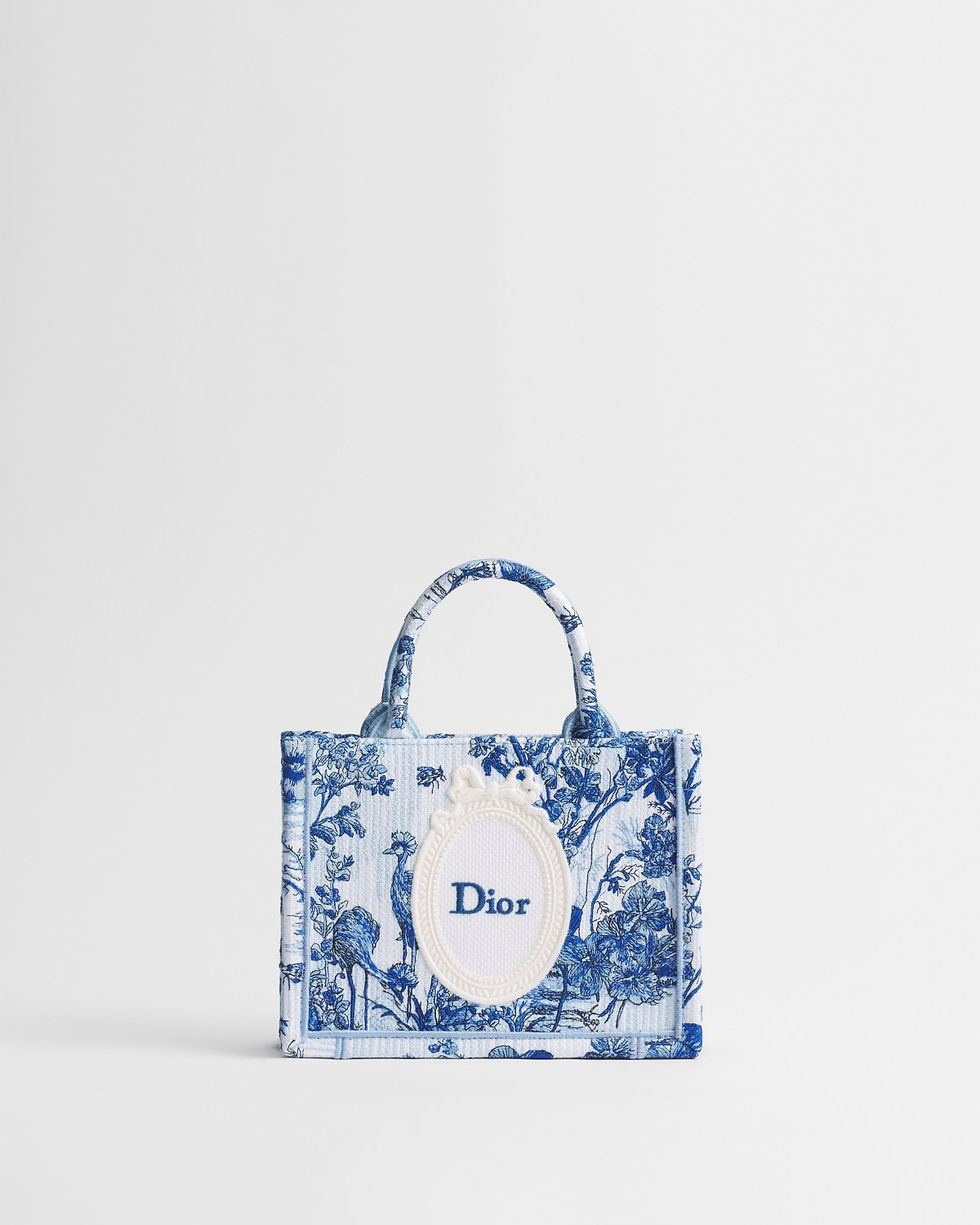 Dior Dioriviera Mini Book Tote in blue Toile de Jouy Floral Garden – front view
