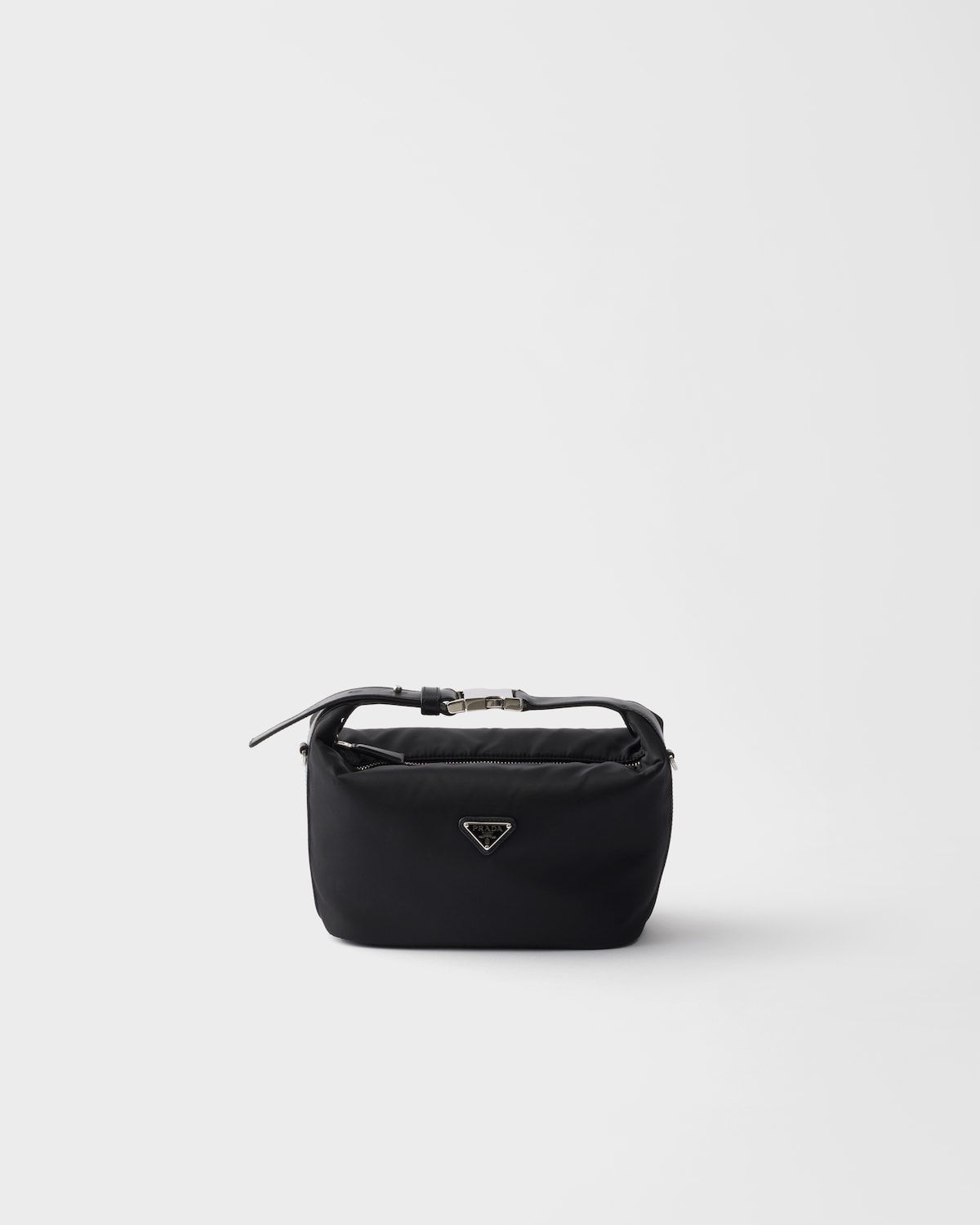 Prada Chérie mini bag with side-release buckle in black Re-Nylon – front view