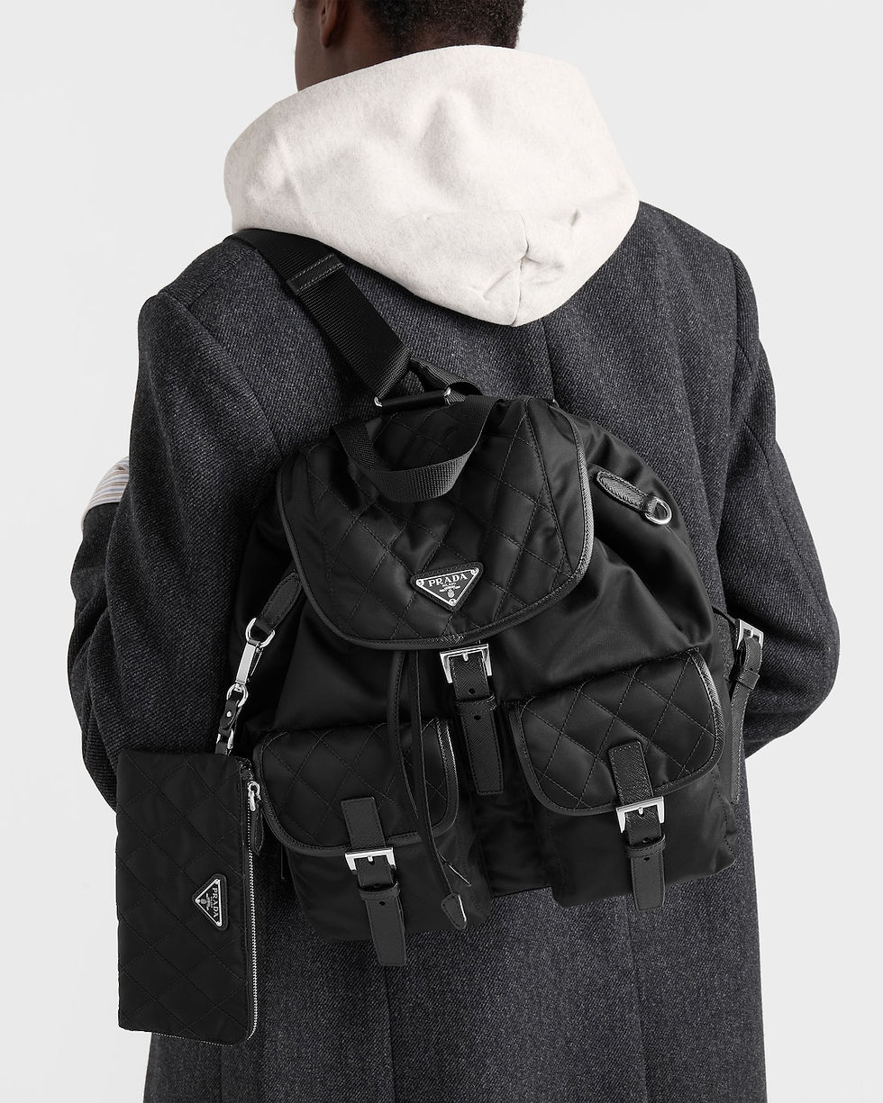 Prada medium backpack in black quilted Re-Nylon and Saffiano leather – view 2