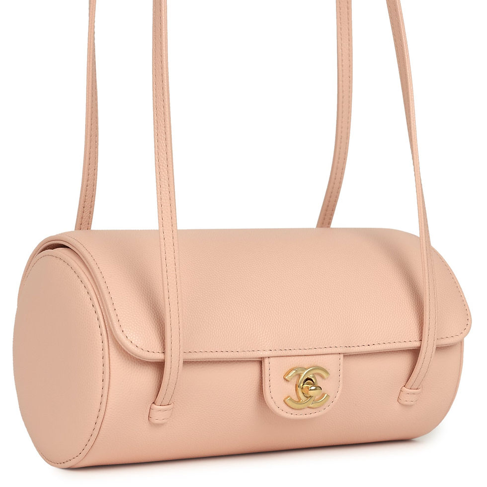 Side-angle view showing the bag's cylindrical silhouette and long straps
