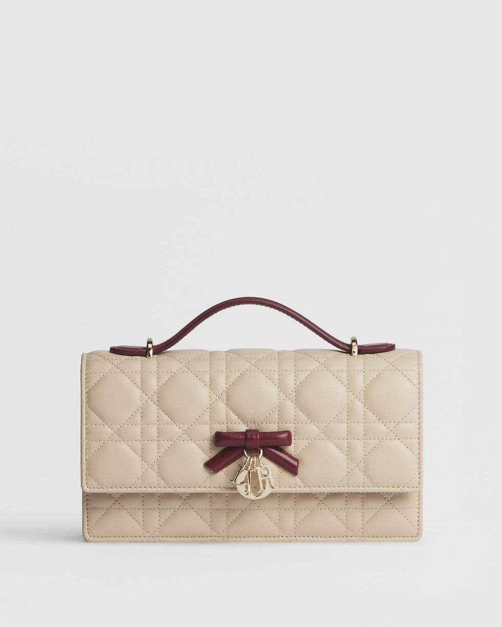 Dior Or My Dior Mini Bag with Bow in Trench and Hermitage Red Cannage Lambskin – front view