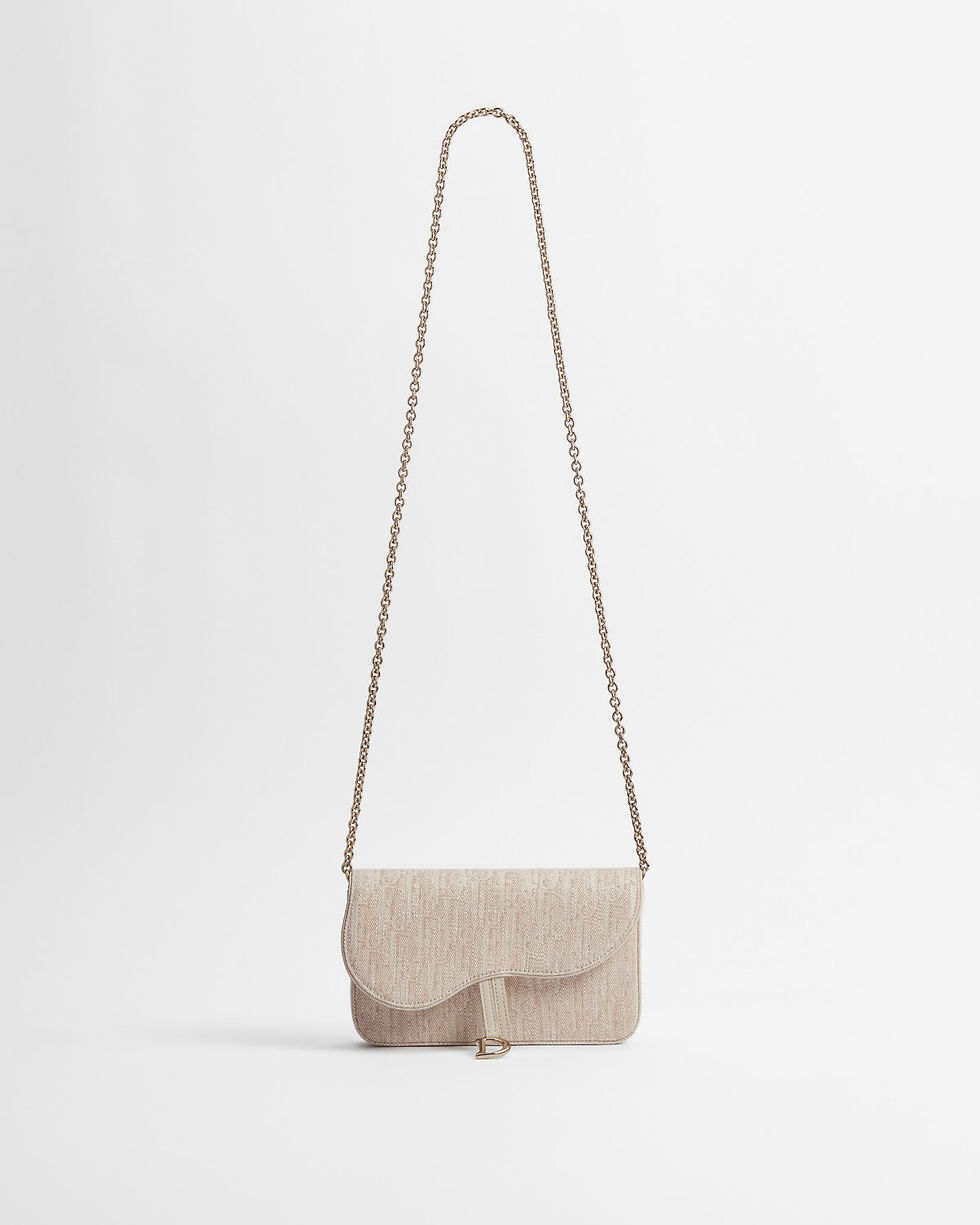 Dior Medium Saddle Pouch with chain in beige Dior Oblique Washed jacquard – view 2