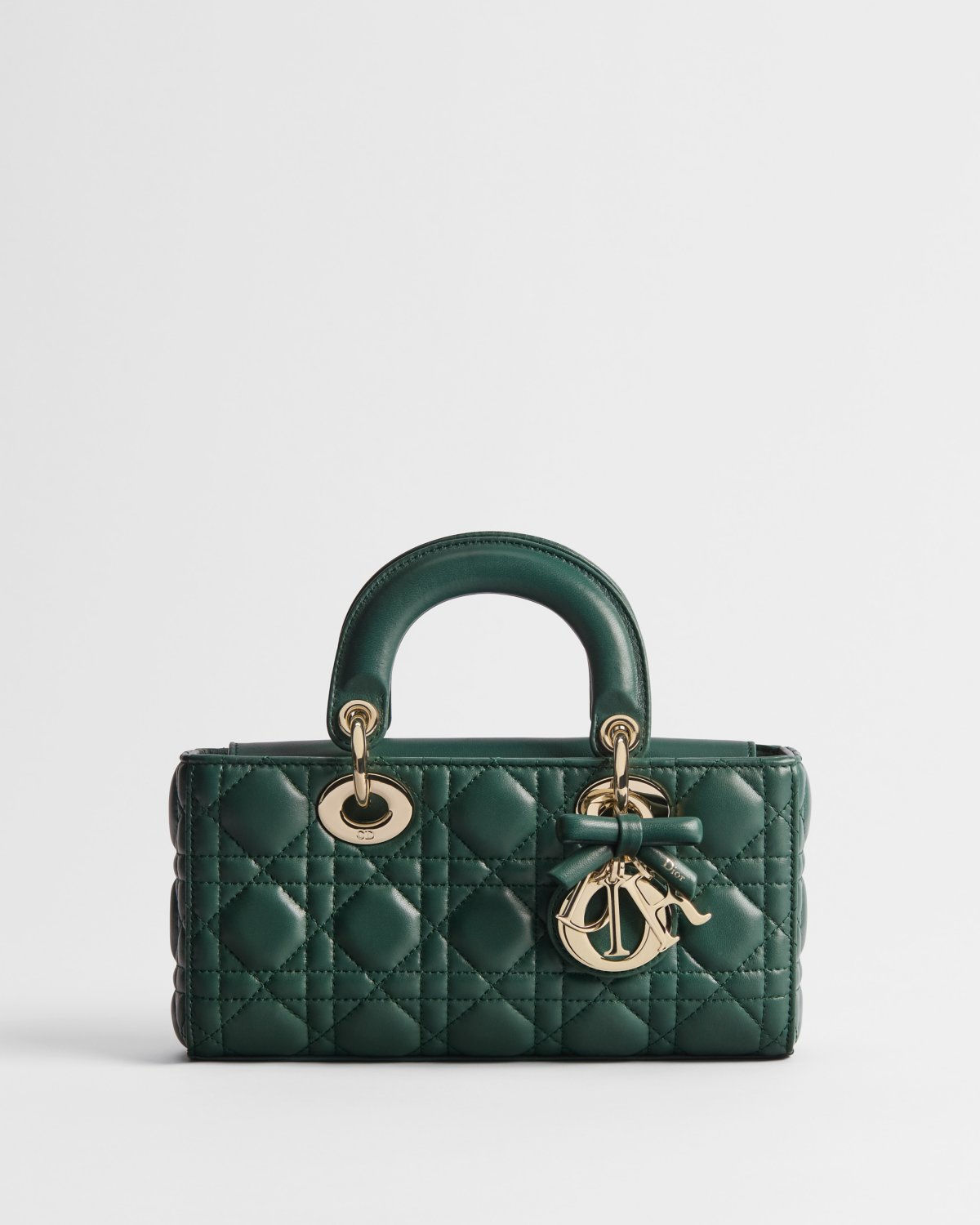 Dior Small Lady D-Joy bag with bow in Evergreen Cannage lambskin – front view