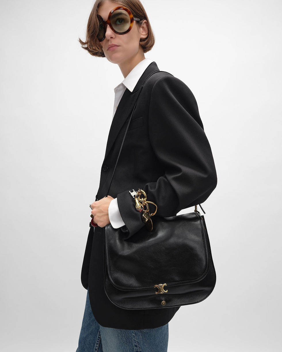 Celine Soft Triomphe Besace in Black Supple Shiny Lambskin – view 2