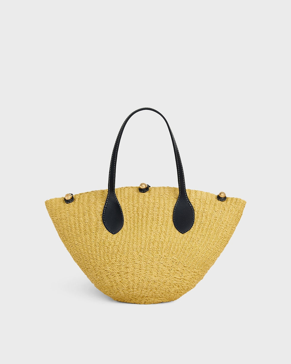 Celine Small Triomphe Beads Basket in natural and black with calfskin trimmings – front view