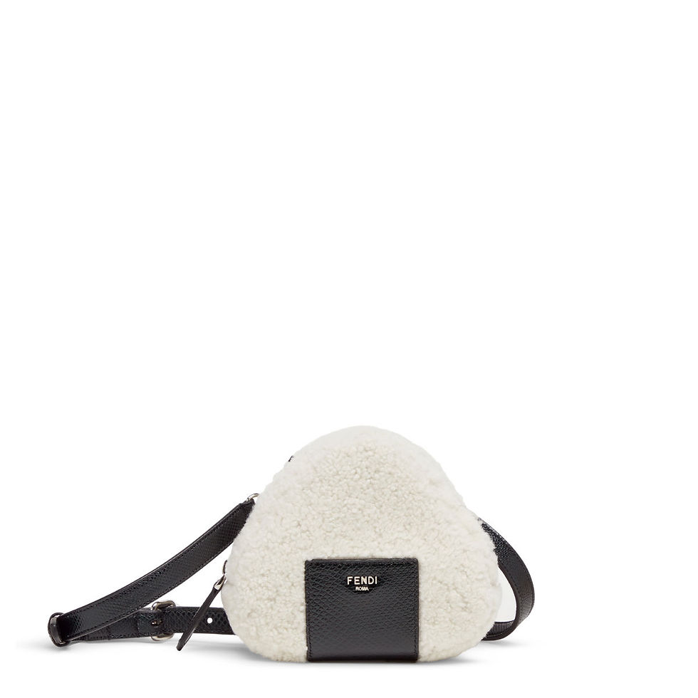Fendi Onigiri mini bag in white curly sheepskin – front view