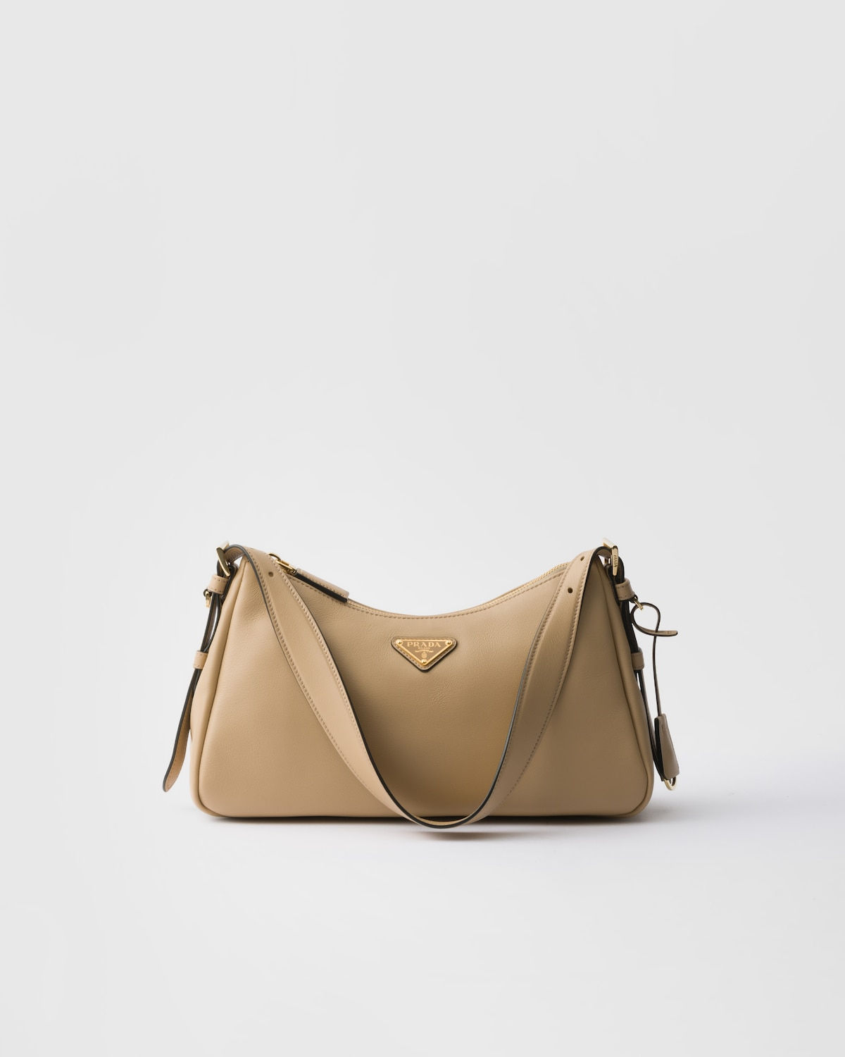 Prada Aimée medium shoulder bag in sand leather – front view