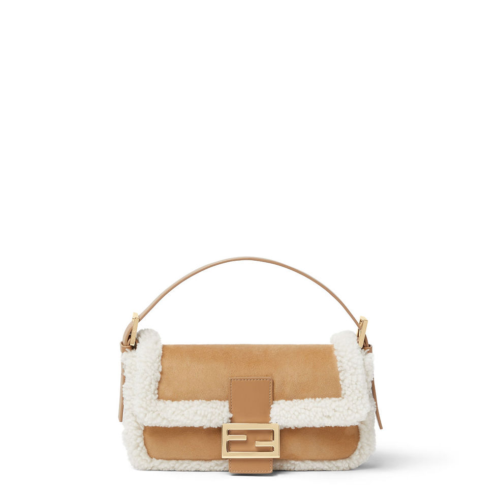 Fendi Baguette 26424 bag in camel merino shearling – front view