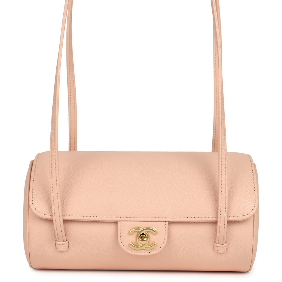 Front view of the Chanel Preppy Coco bowling bag in light pink caviar with gold CC turnlock