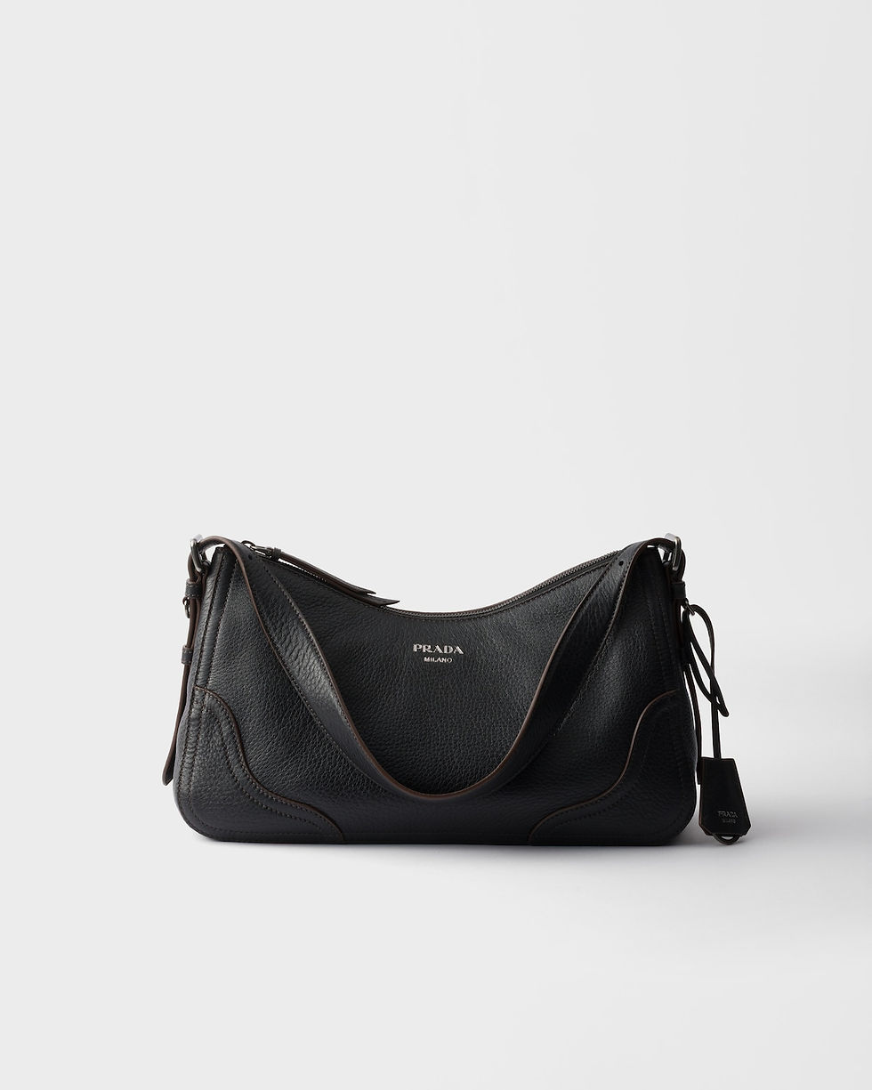 Prada Aimée large shoulder bag in black buckskin – front view
