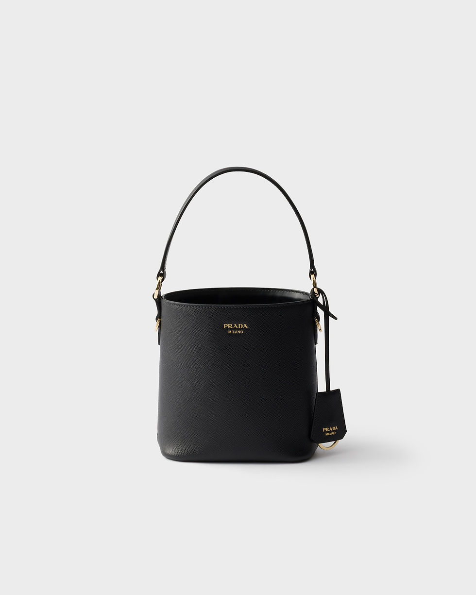 Thumbnail: Prada mini bucket bag in black Saffiano leather – front view
