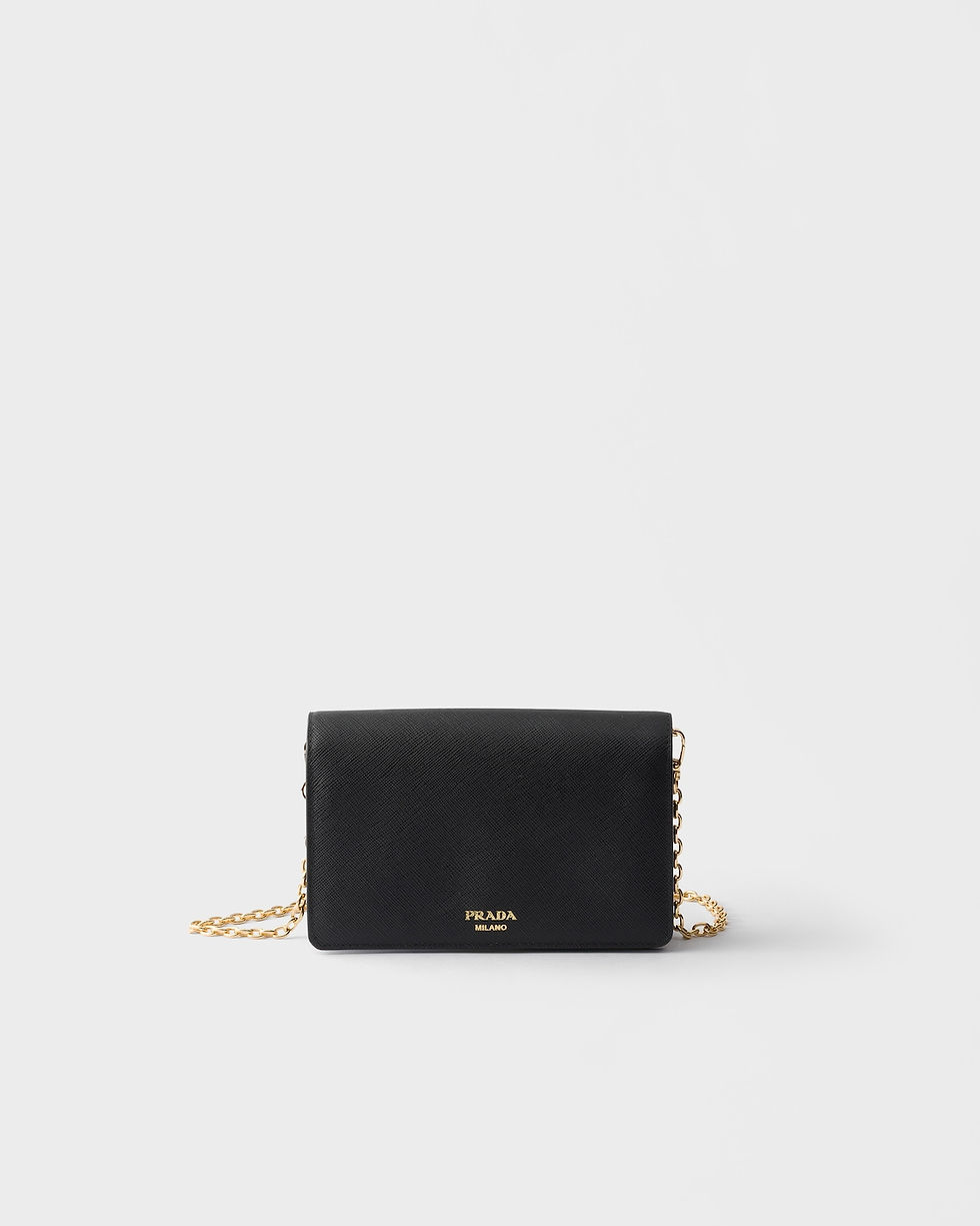 Prada mini bag with chain strap in black Saffiano leather – front view