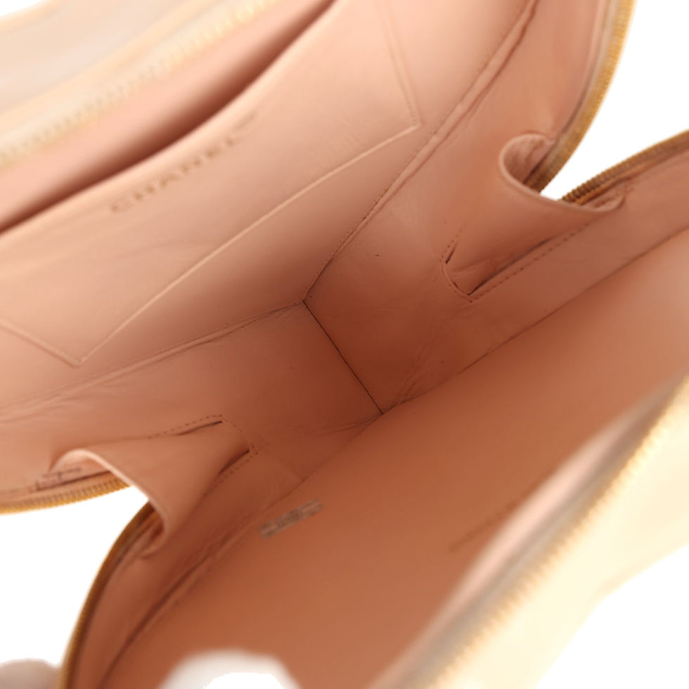 Thumbnail: Interior view of the bag showing the pink leather lining and serial sticker