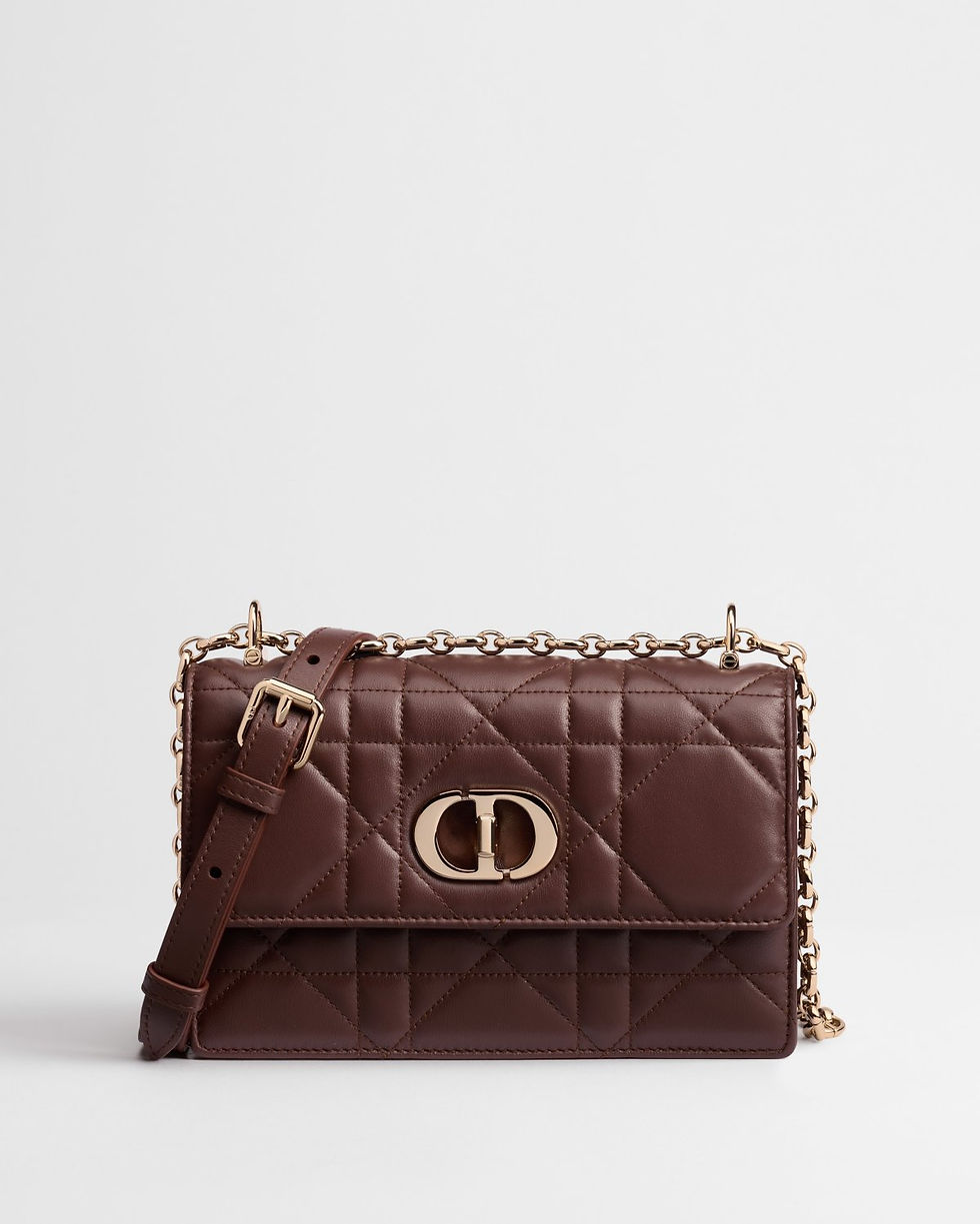 Dior Miss Caro mini bag in New Marron brown Macrocannage lambskin – front view