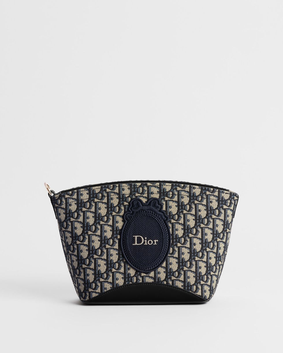 Dior Medium Blooming Pouch in blue Dior Oblique jacquard – front view