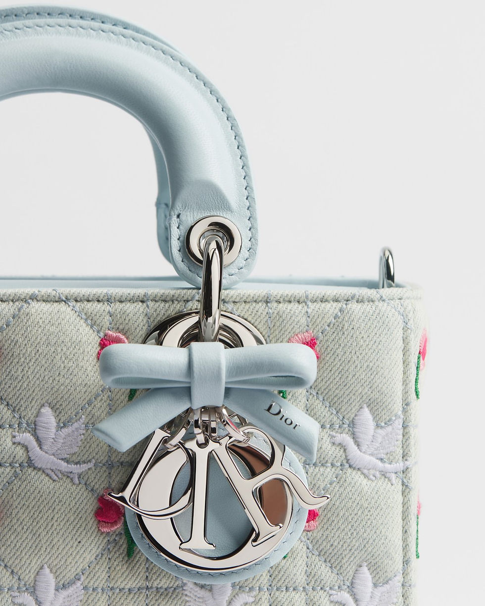 Thumbnail: Dior Dioramour Mini Lady D-Joy bag in blue Cannage denim – view 4