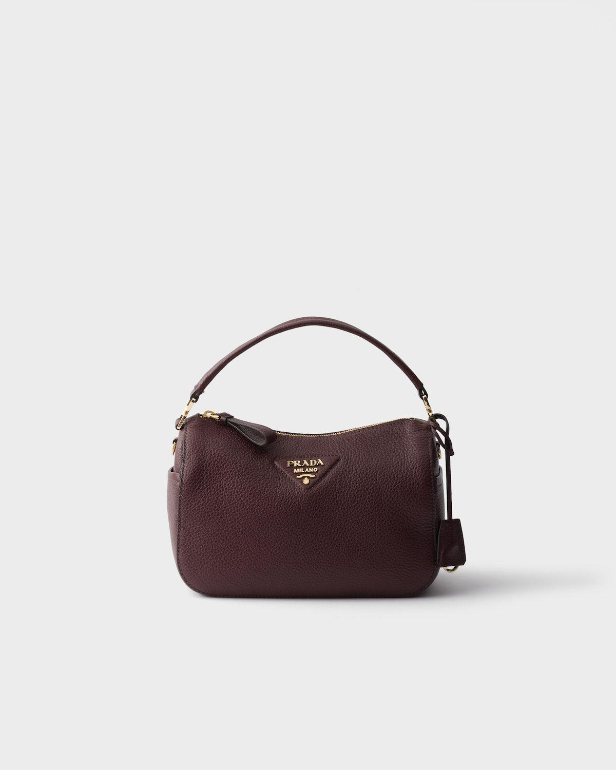 Prada small shoulder bag in burgundy calfskin with Re-Nylon interior – front view