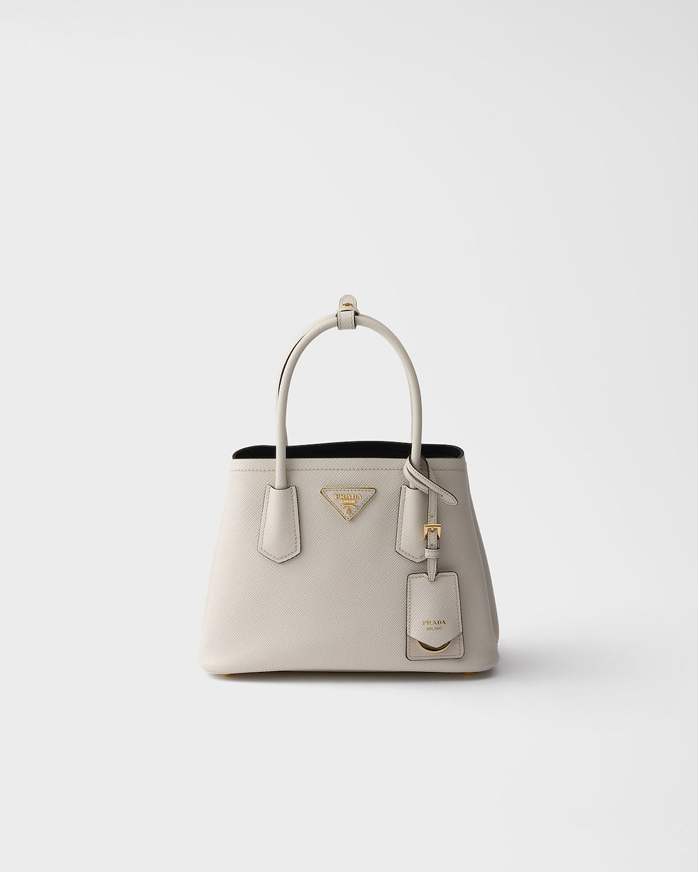 Prada Double small bag in chalk white and black Saffiano leather – front view