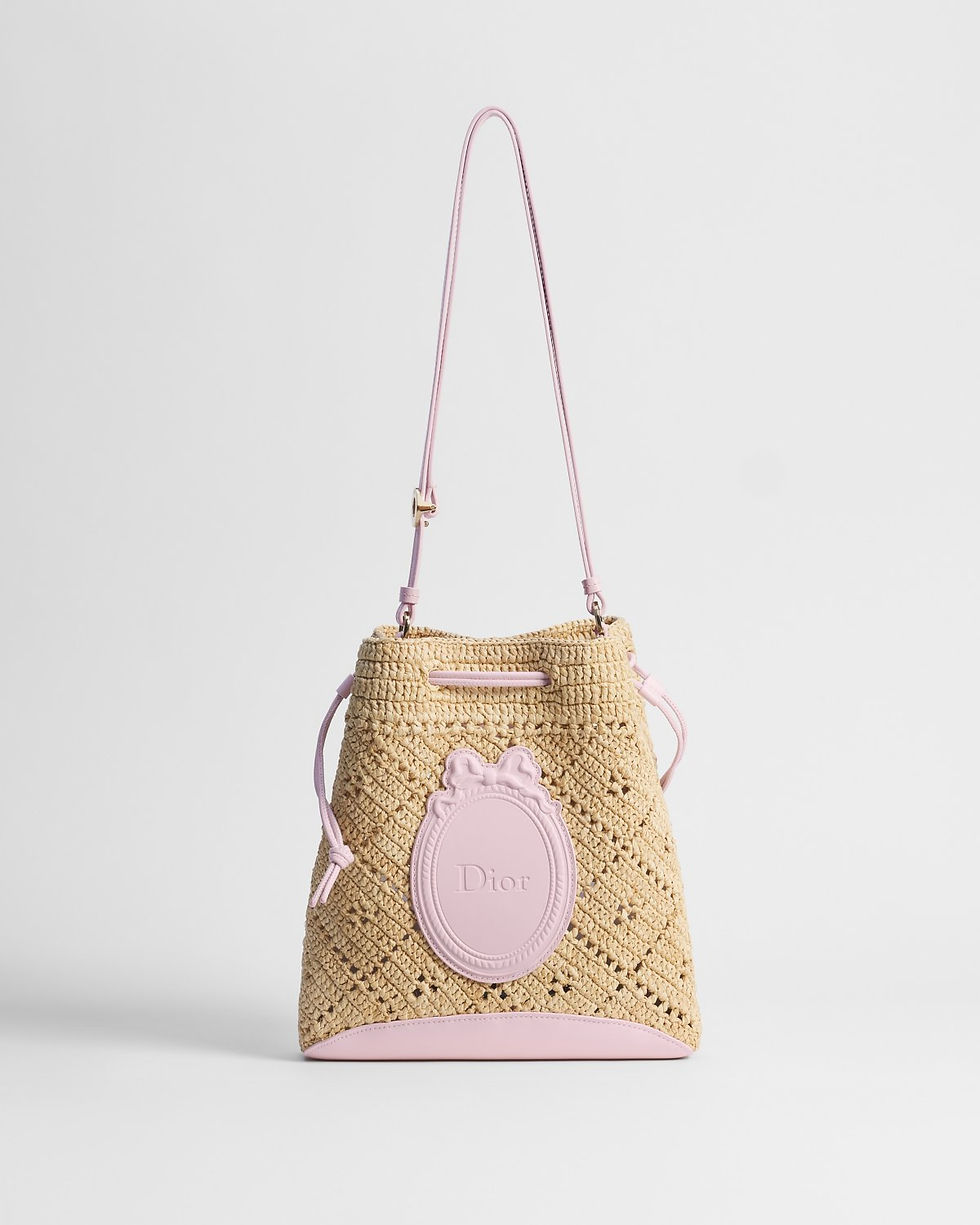 Thumbnail: Dior Dioriviera Blooming mini bucket bag in pink openwork raffia – view 3