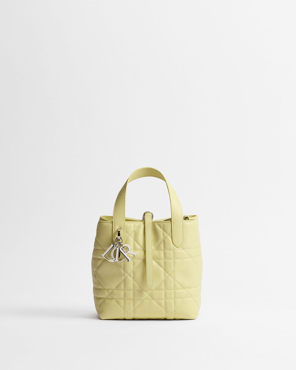 Dior Small Toujours Vertical Tote bag in Mimosa yellow calfskin – front view