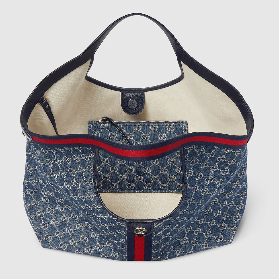 Thumbnail: Gucci Giglio large tote bag - blue and white GG denim