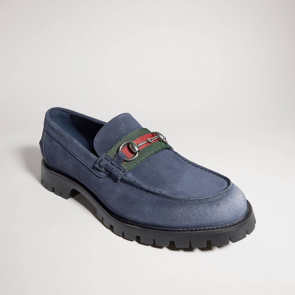 Thumbnail: Gucci Men's loafer with Horsebit and lug sole - blue suede