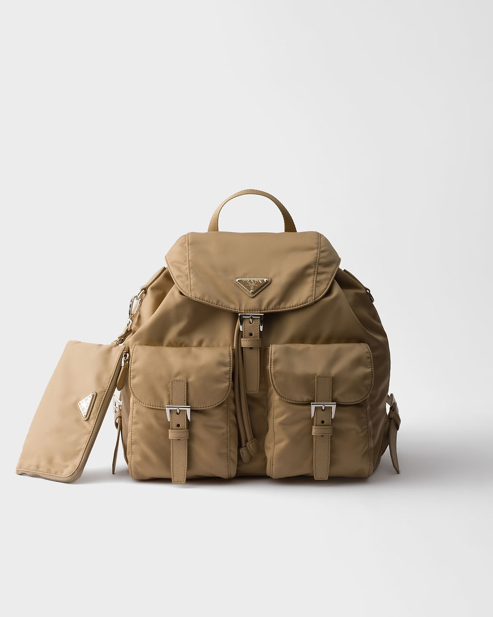 Prada medium backpack in camel brown Re-Nylon – front view