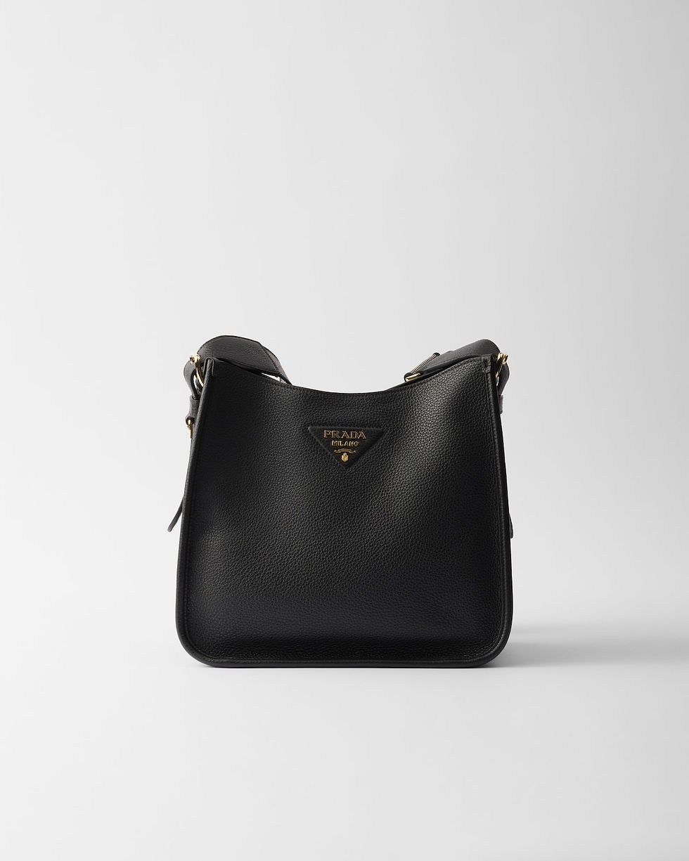 Prada medium flap shoulder bag in black leather – front view