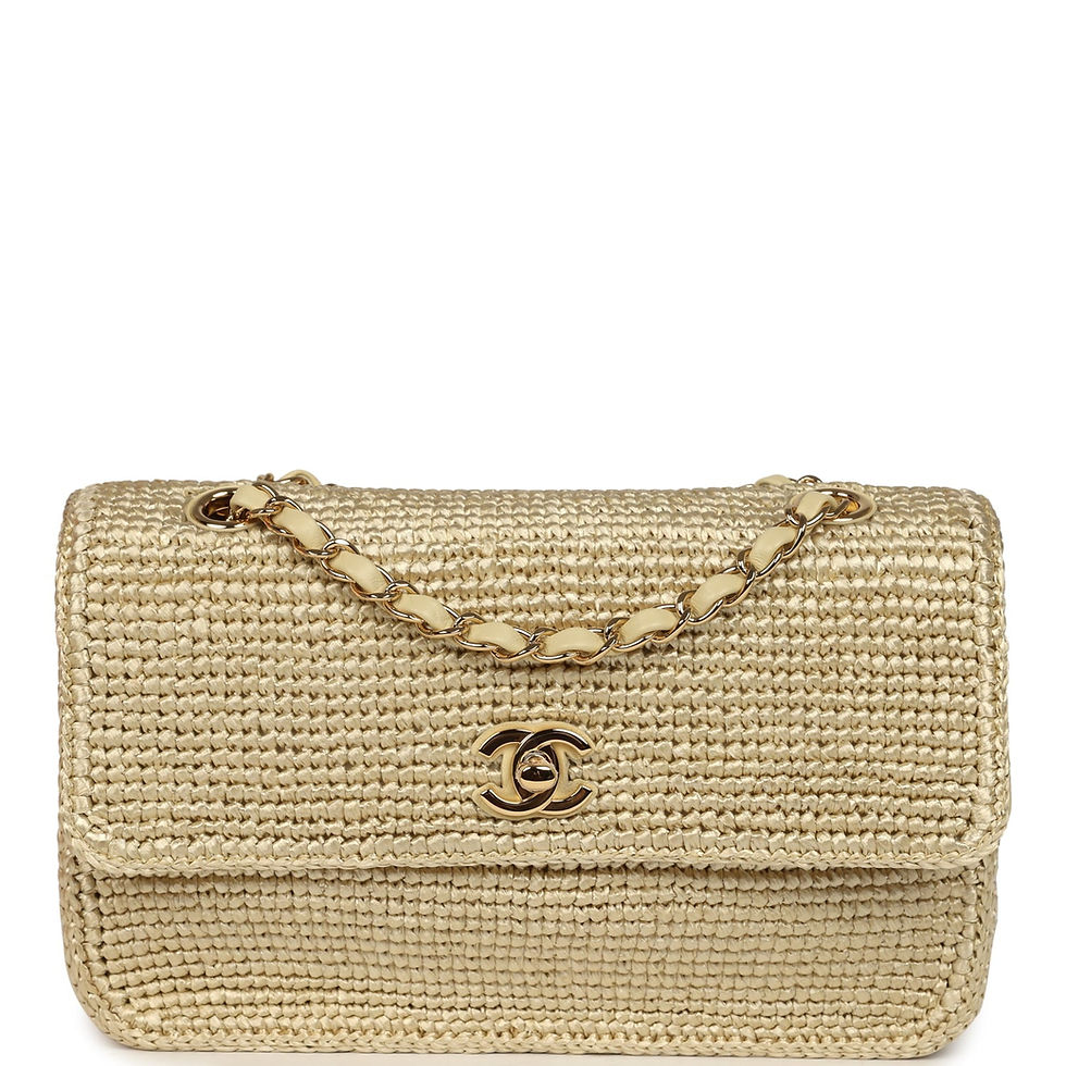 Chanel Coco Beach flap bag in light gold braided raffia with gold chain strap