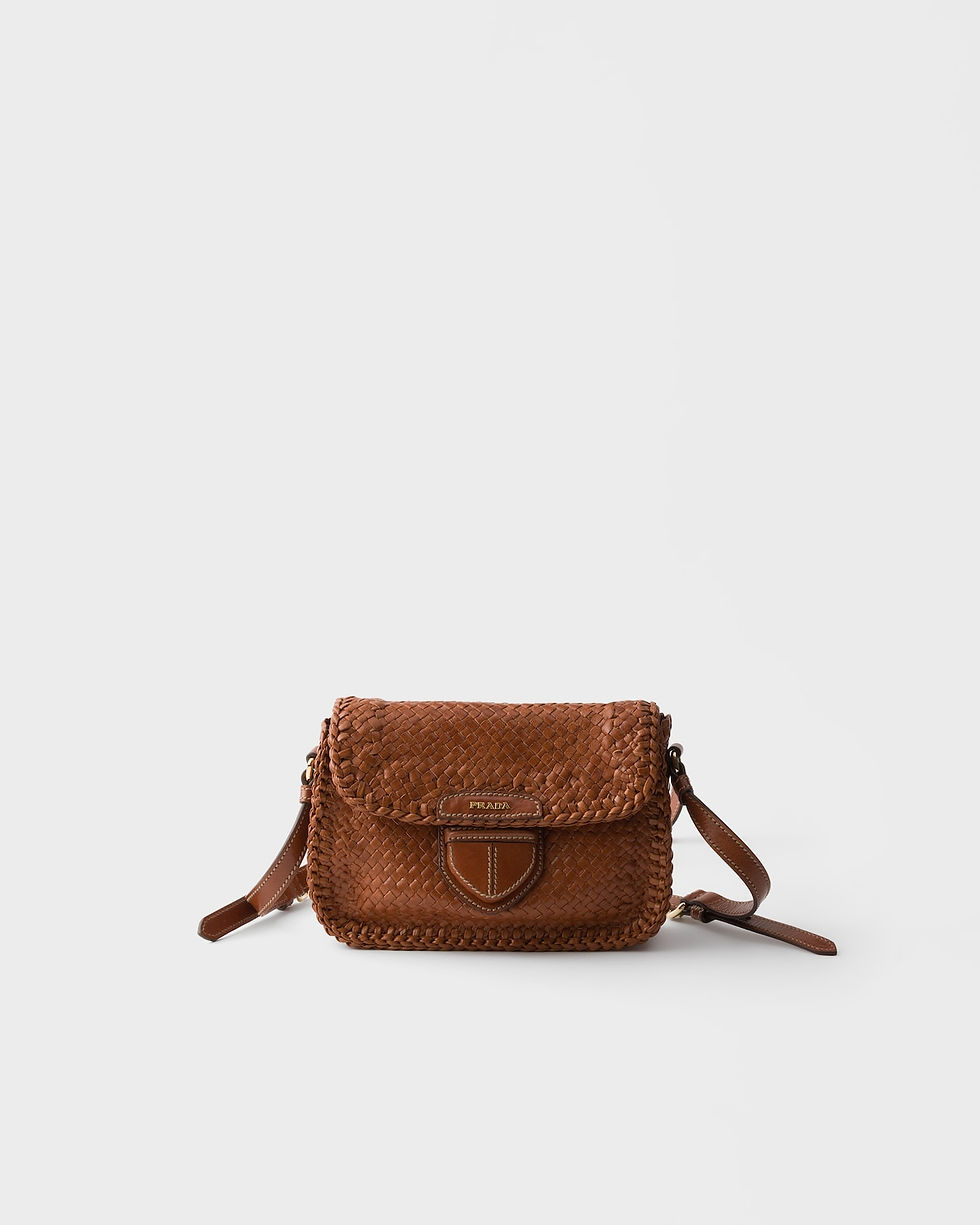 Prada mini shoulder bag in cognac woven leather – front view