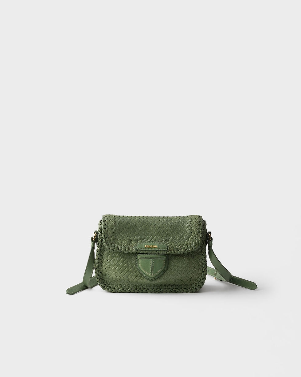 Prada mini shoulder bag in aquamarine woven leather – front view