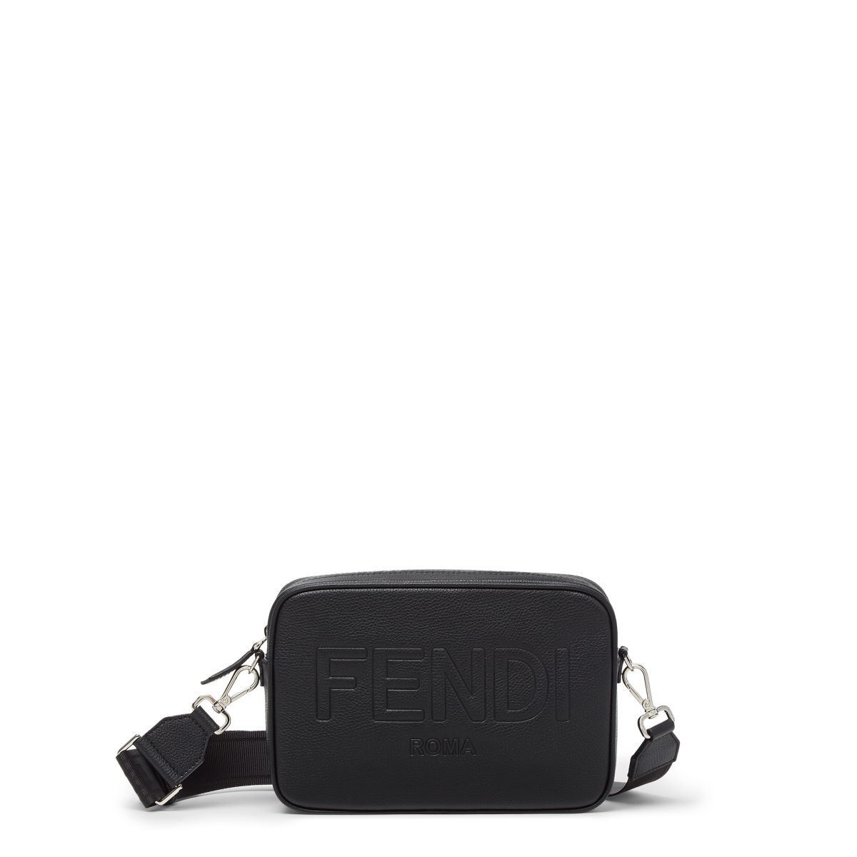 Fendi Roma camera case in black full-grain leather – front view