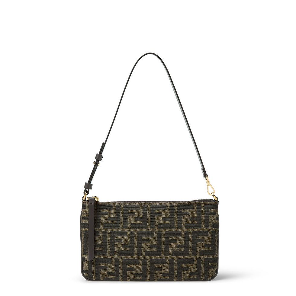 Fendi Tube Flat Pouch in tobacco brown FF jacquard – front view