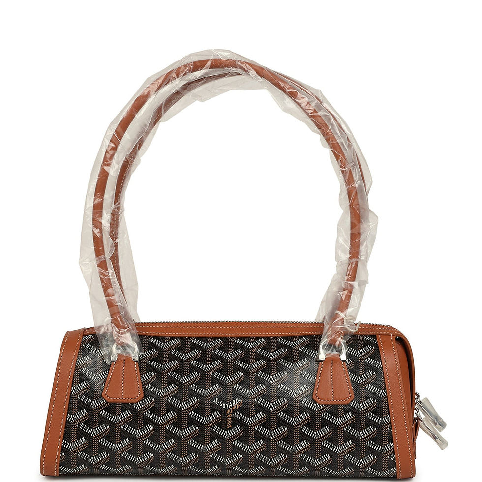 Thumbnail: Goyard Bonbonnière bag in Black and Brown Goyardine canvas, front view close-up