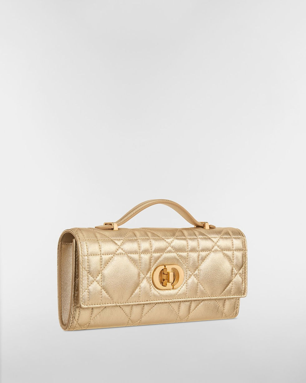 Dior Miss Caro Top Handle Pouch in metallic pale gold-tone Macrocannage calfskin – view 2
