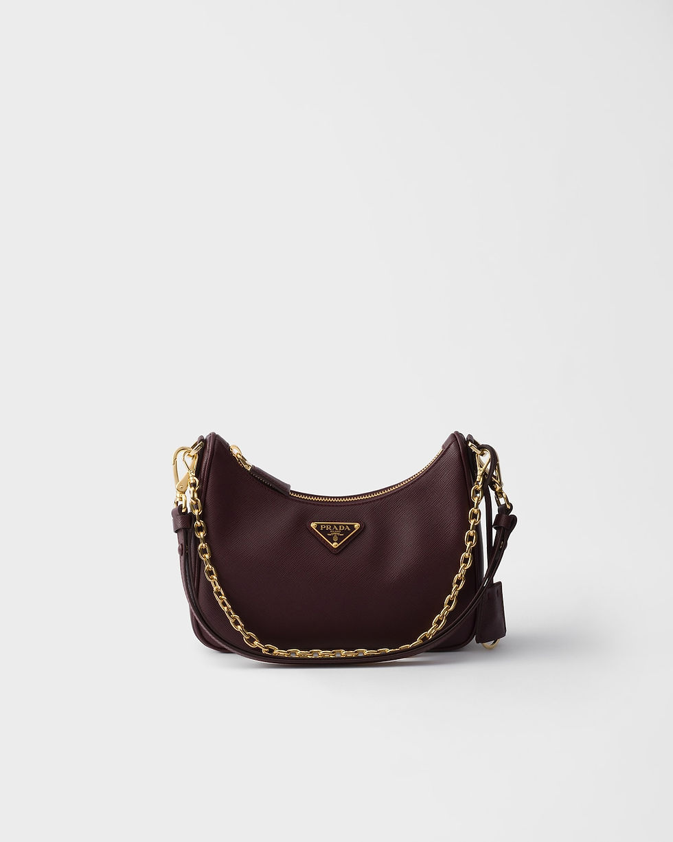 Prada Re-Edition mini bag in burgundy Saffiano leather – front view
