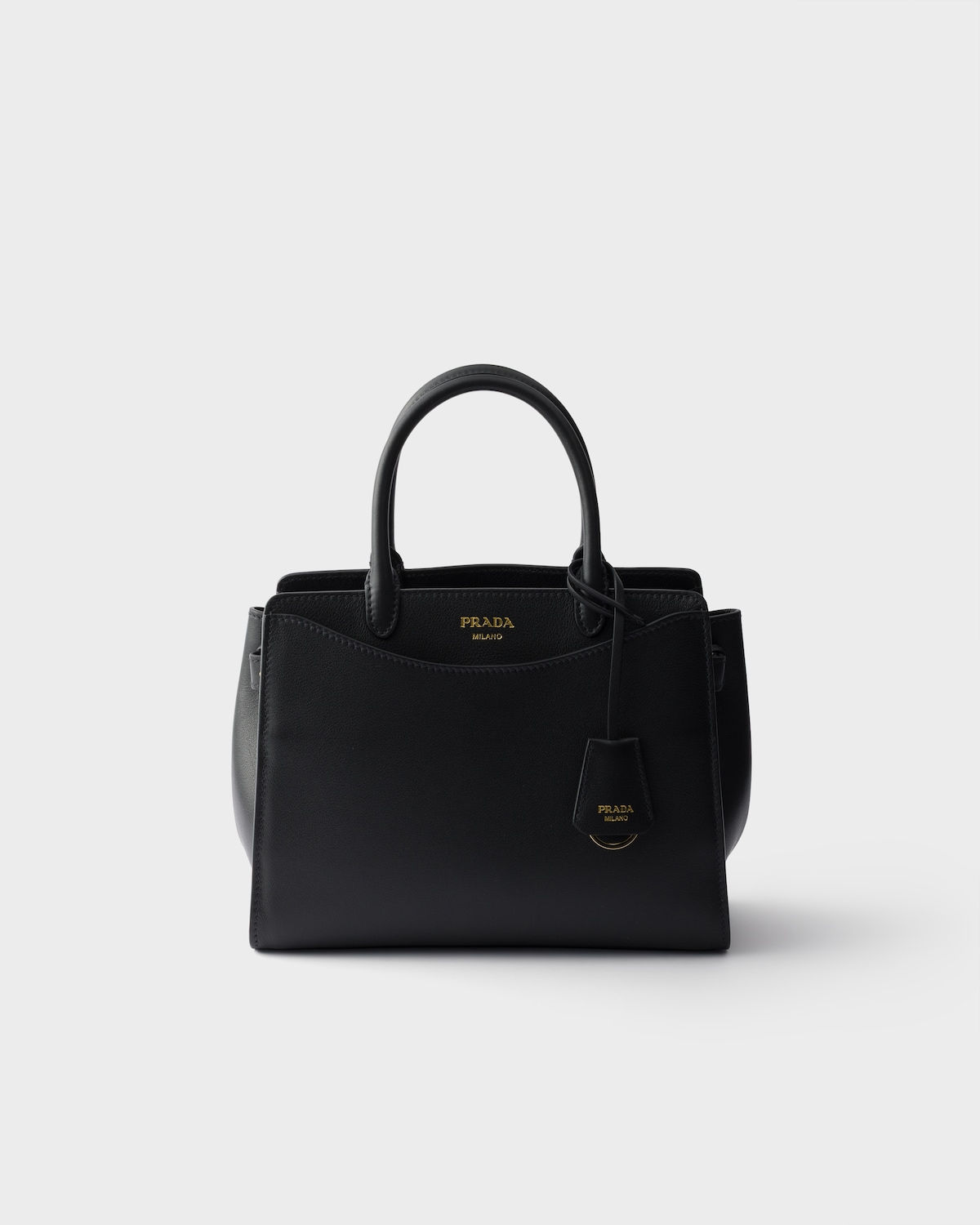 Prada Prelude medium handbag in black leather – front view