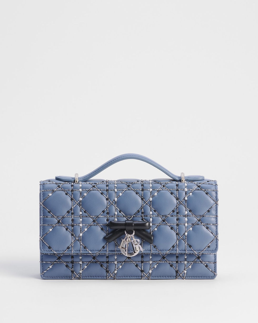 Dior Dioriviera My Dior Mini Bag in blue-greige embroidered Cannage lambskin – front view