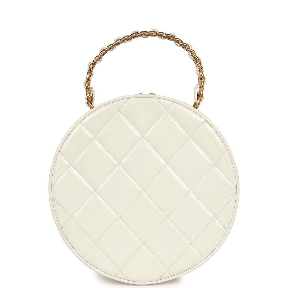 Thumbnail: Back view of the vanity bag in plain quilted white patent leather