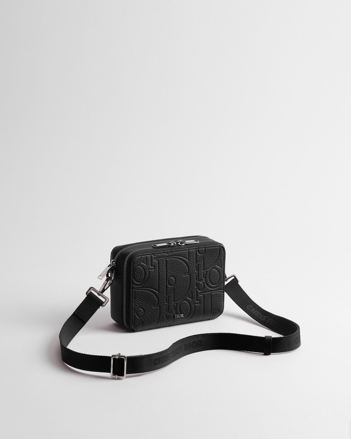 Dior Zipped Pouch with Strap in Black Dior Gravity Leather – front view