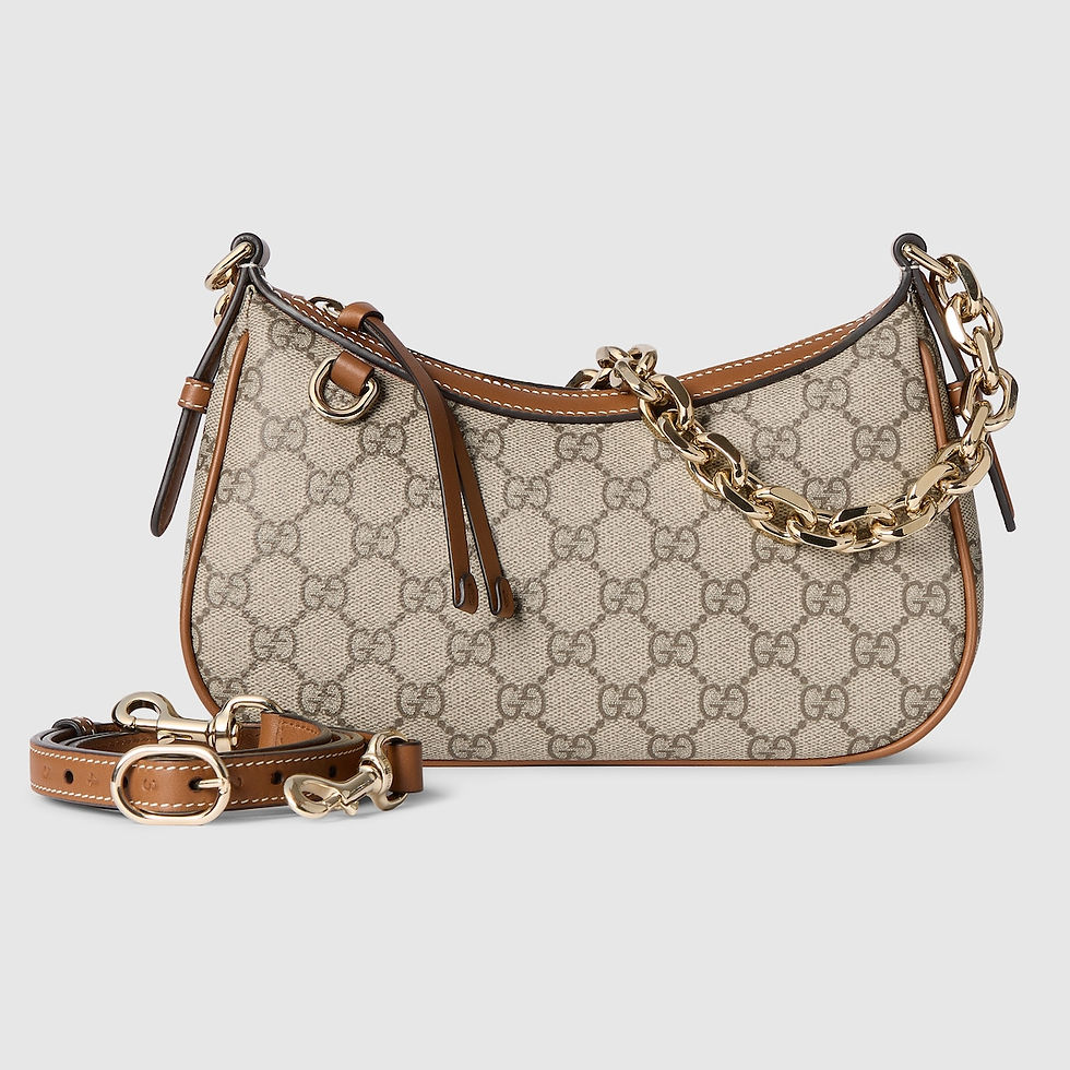 Thumbnail: Gucci GG Emblem small shoulder bag - beige and dark brown fabric