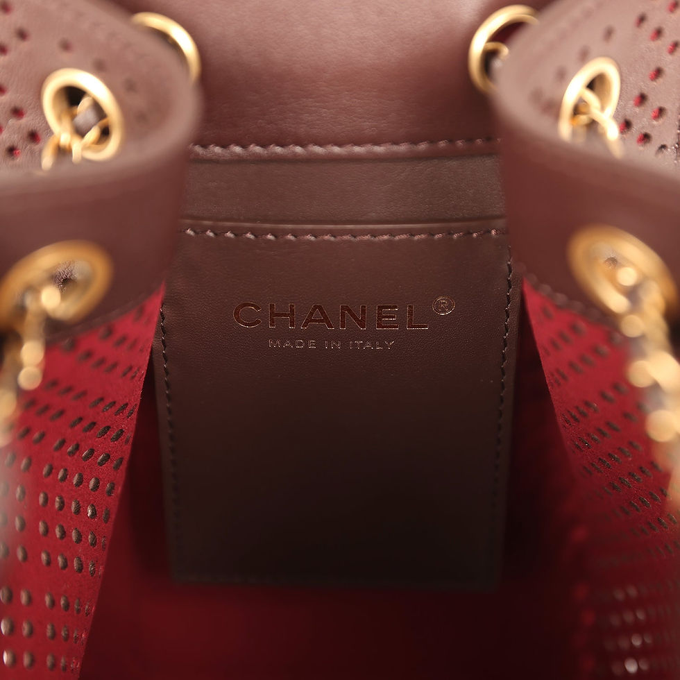 Thumbnail: Interior leather patch stamped Chanel Made in Italy inside the dark brown perforated hobo bag