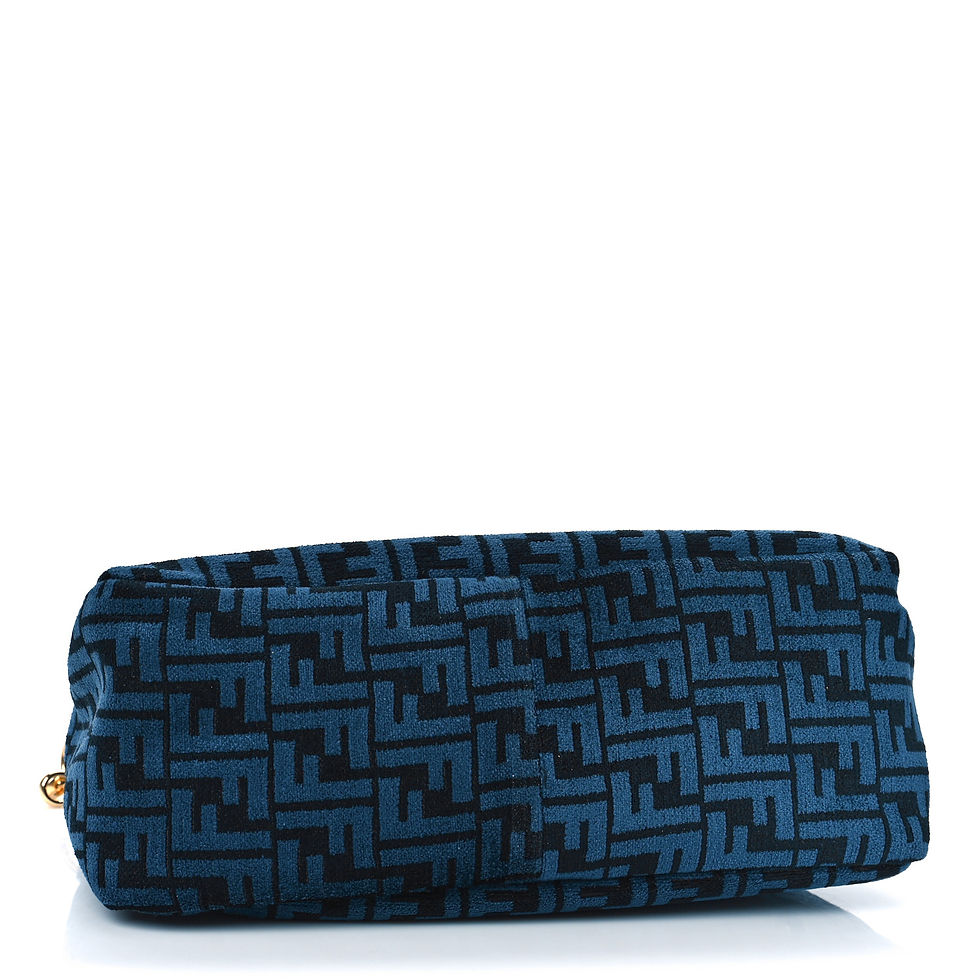 Thumbnail: Side view of the blue FF chenille Fendi baguette bag