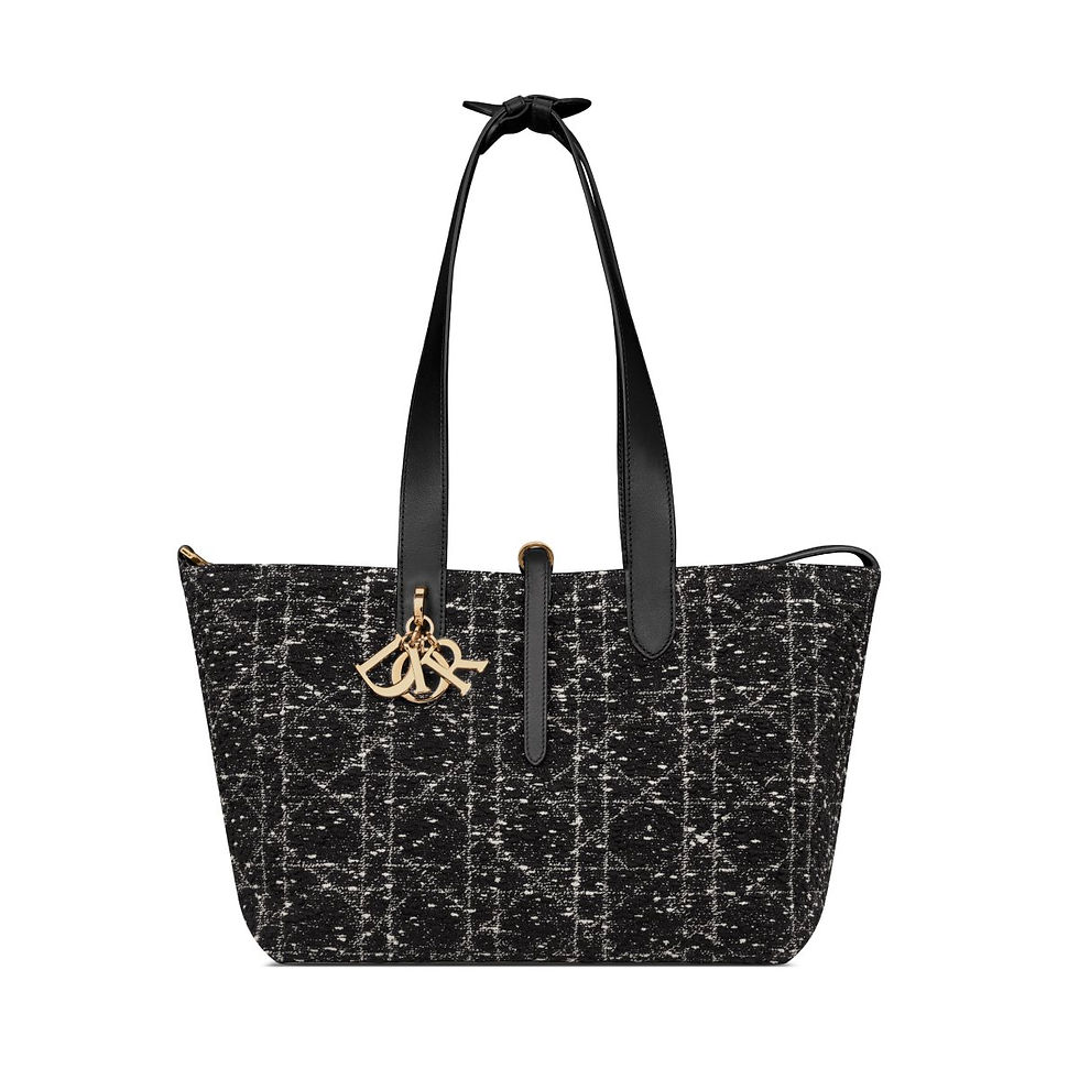 Dior Toujours Medium bag in black tweed with white Cannage motif – view 2