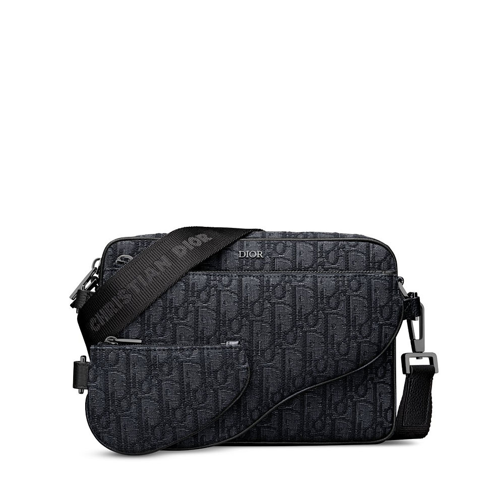 Dior Saddle Triple Pouch in black Dior Oblique jacquard – front view with strap