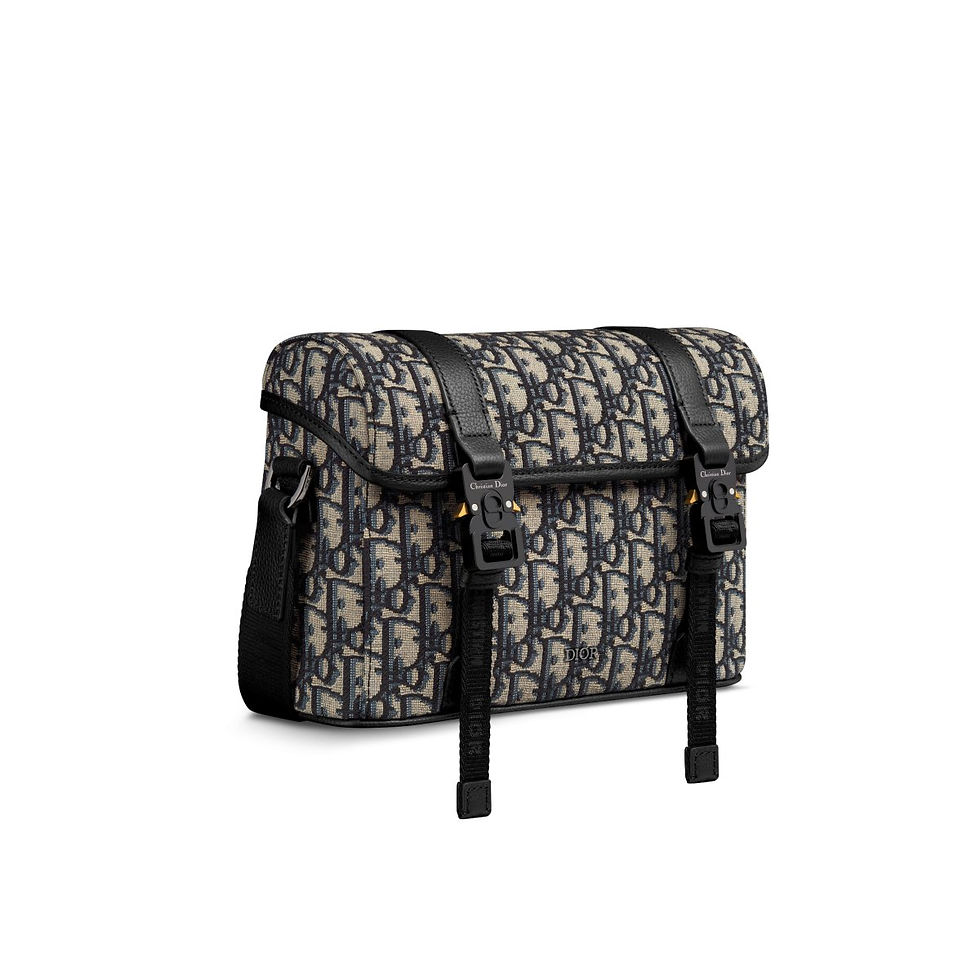 Thumbnail: Dior Hit the Road messenger bag with flap in beige and black Dior Oblique jacquard – view 3