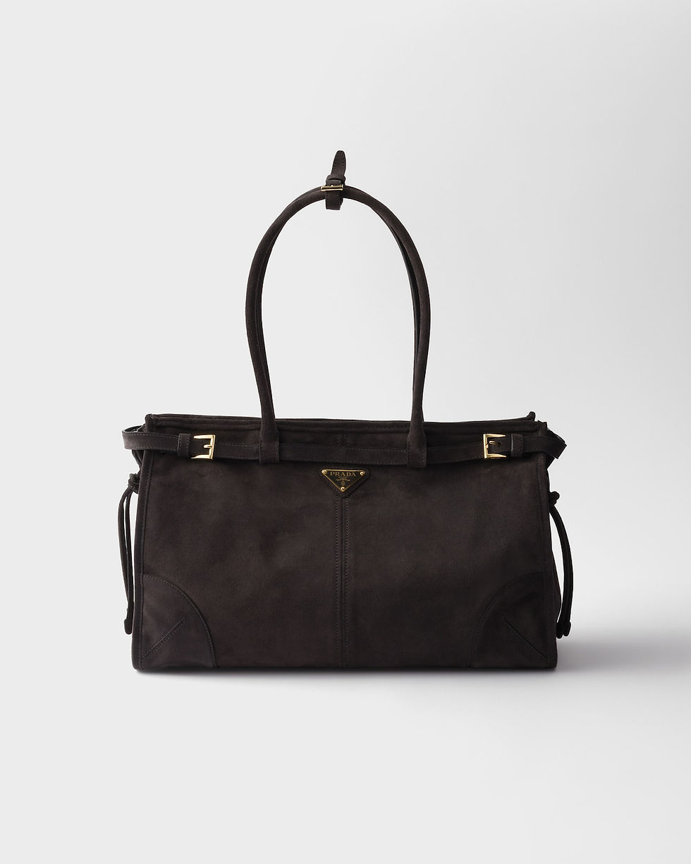 Thumbnail: Prada Bonnie Large bag in anthracite gray suede – front view